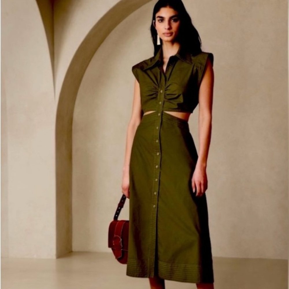 Banana Republic Yasmin cut out dress in Olive
